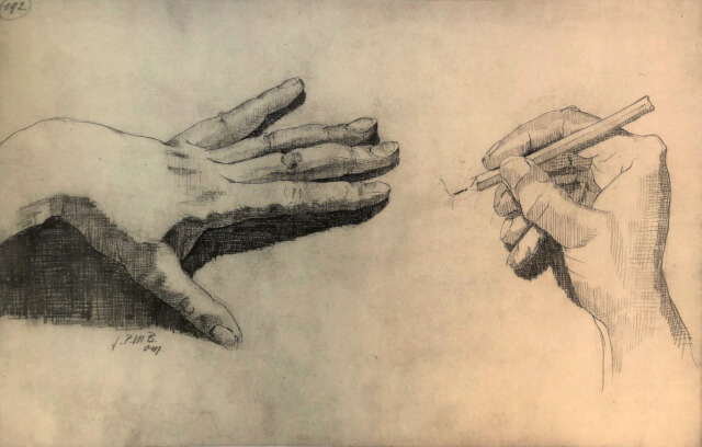 P. Modersohn-Becker Die linke Hand flachaufliegend, die rechte zeichnend um 1897